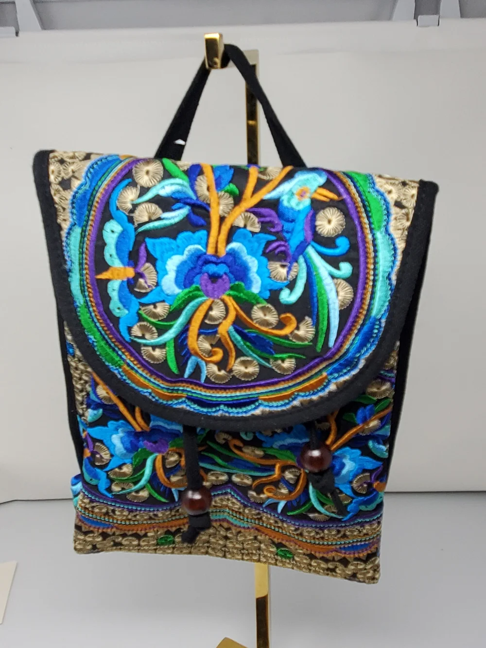 Embroidered Floral Mini Backpack - Blue Multicolor
